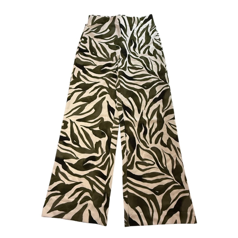 Boston Proper Jungle Print Wide Leg Pants Women's Med Olive Green Resort Boho - Picture 1 of 9